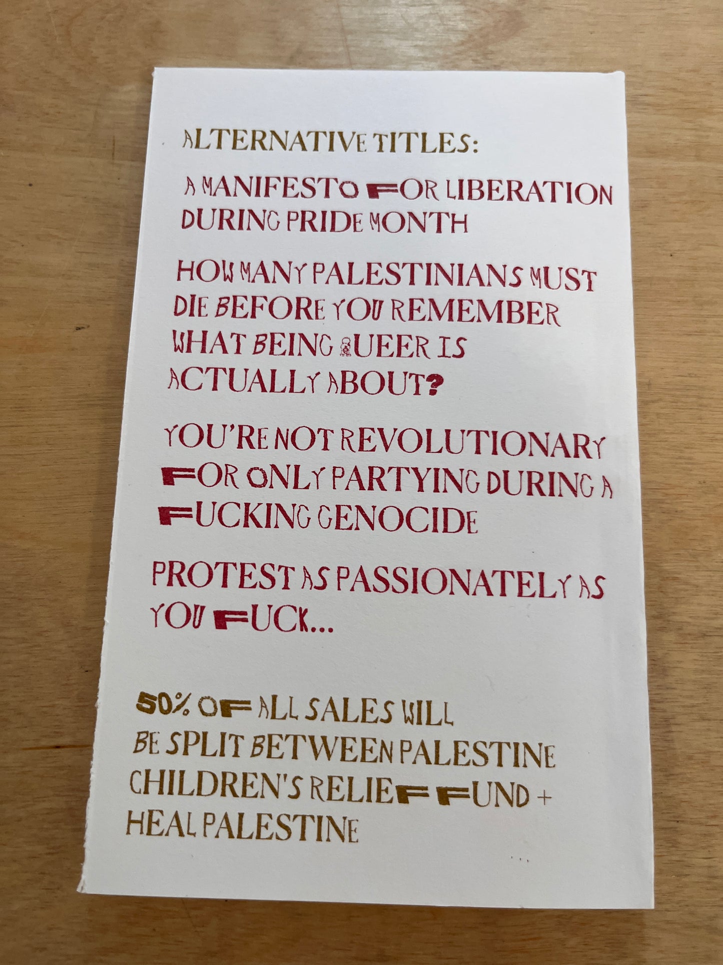 AGAINST PRIDE MONTH DURING A FUCKING GENOCIDE MANIFESTO