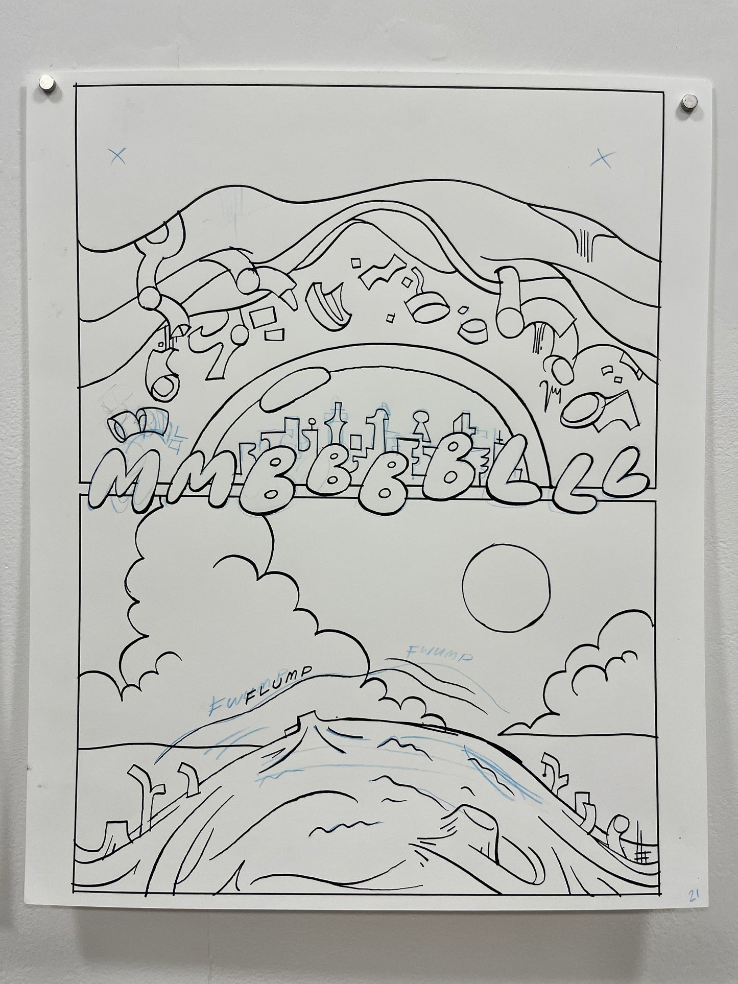 Max Huffman Dogtangle Originals Crumbling Towers Two Page Spread 14x17"