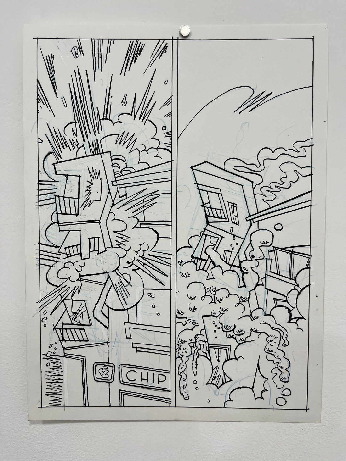 Max Huffman Dogtangle Originals Building Demolition Three Page Spread 9x12"