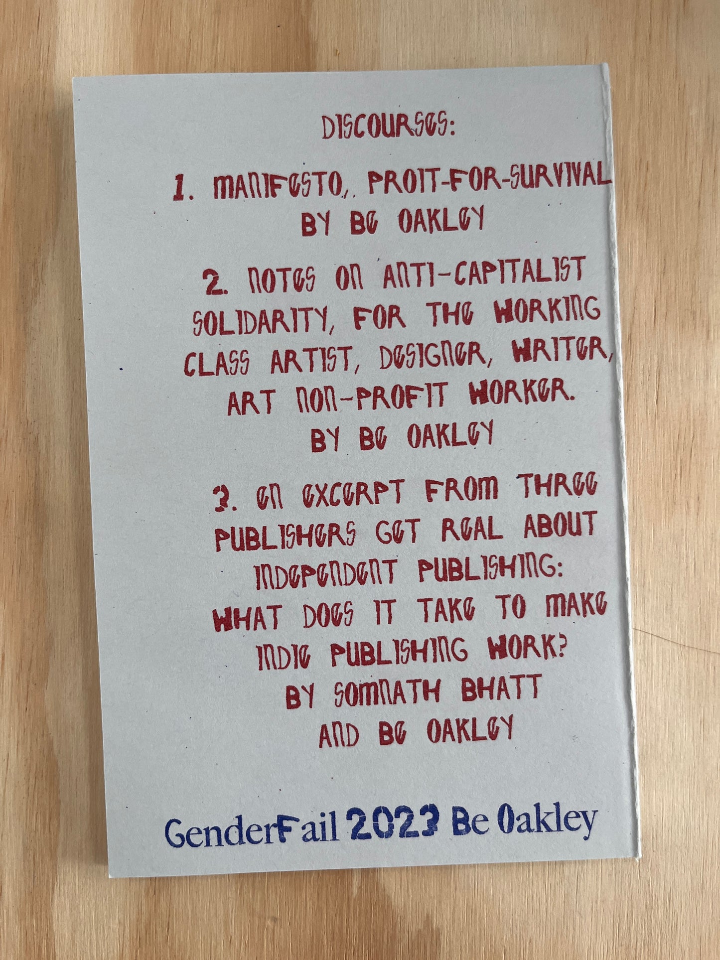 Manifesto, Profit for Survival: Discourses on Anti-Capitalist Publishing Practices